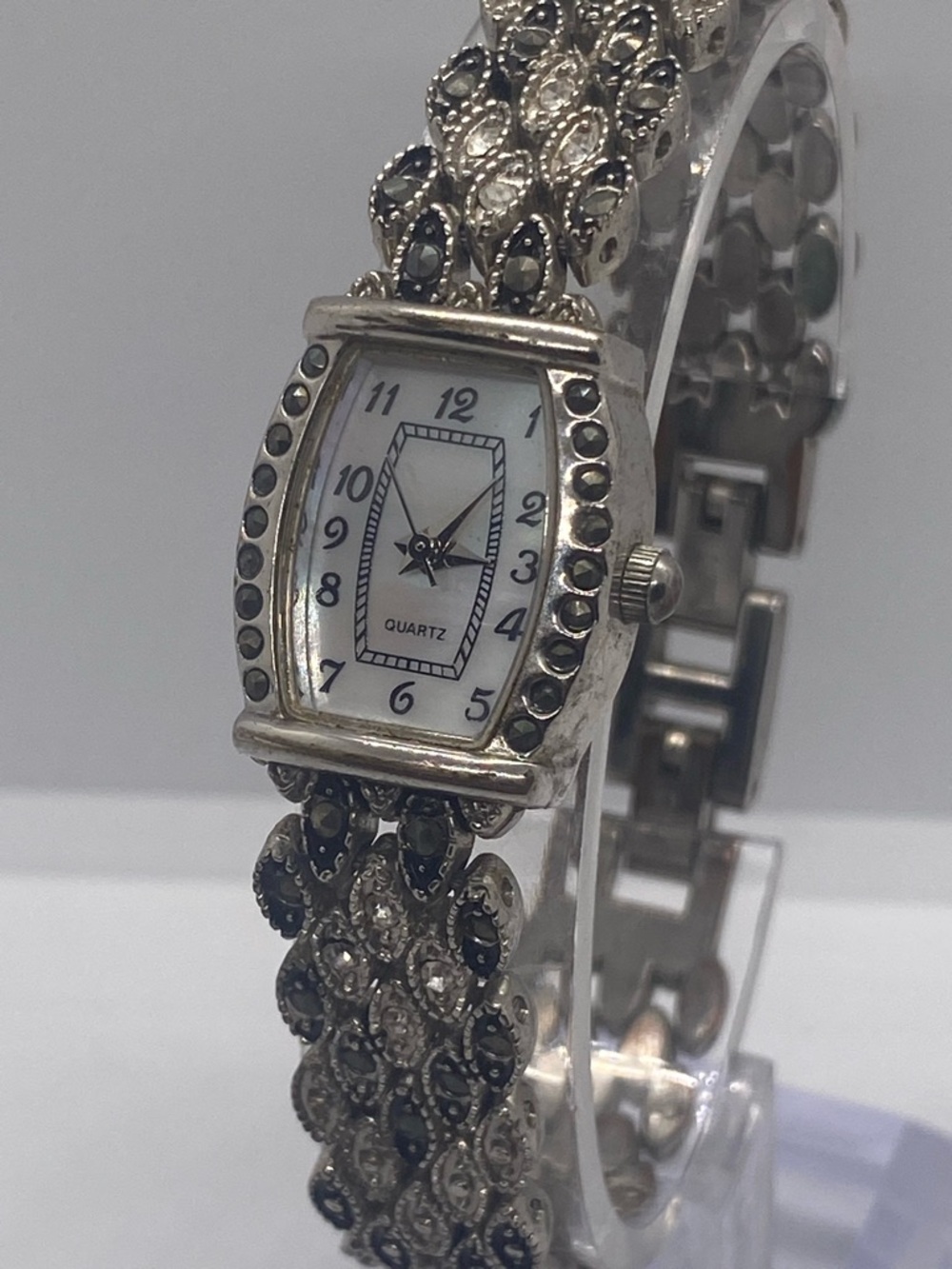 Silver-Tone Crystal Accent Women's Bracelet Watch